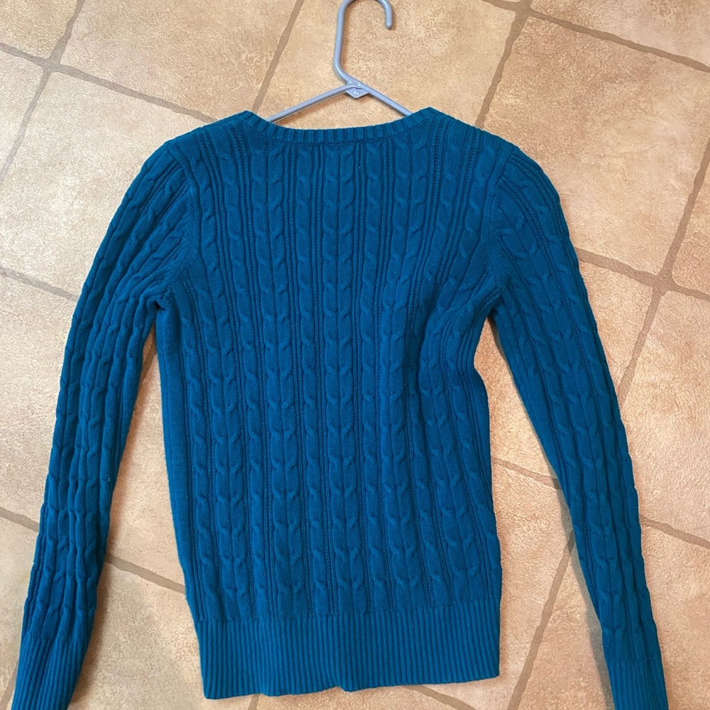 St. John’s Bay bluish teal cable Knit Sweater size S - Picture 2 of 3